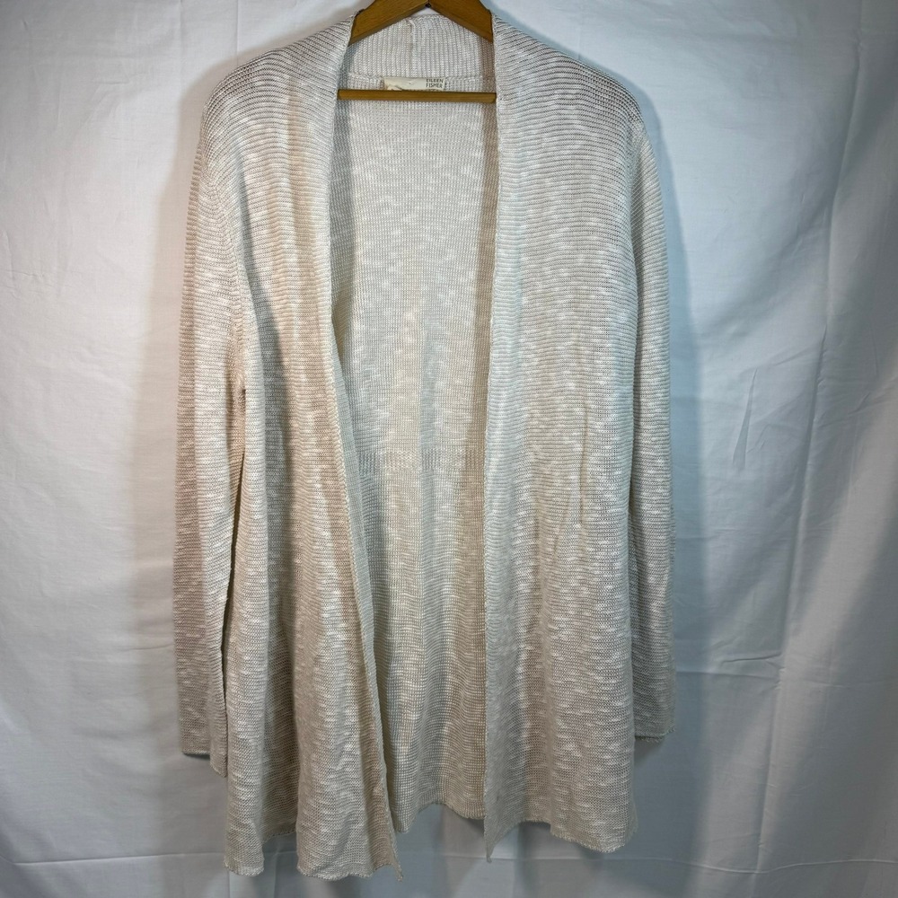 Eileen Fisher Womens XL Open Front Linen Cotton Knit Cardigan Sweater Oatmeal